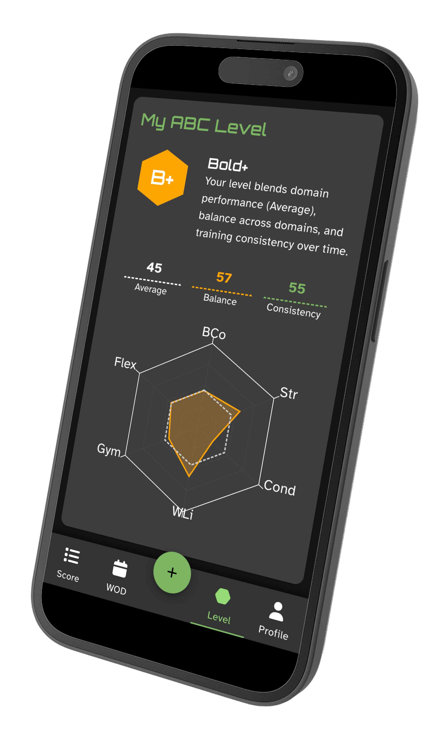 Athlete using ABC Level app on phone